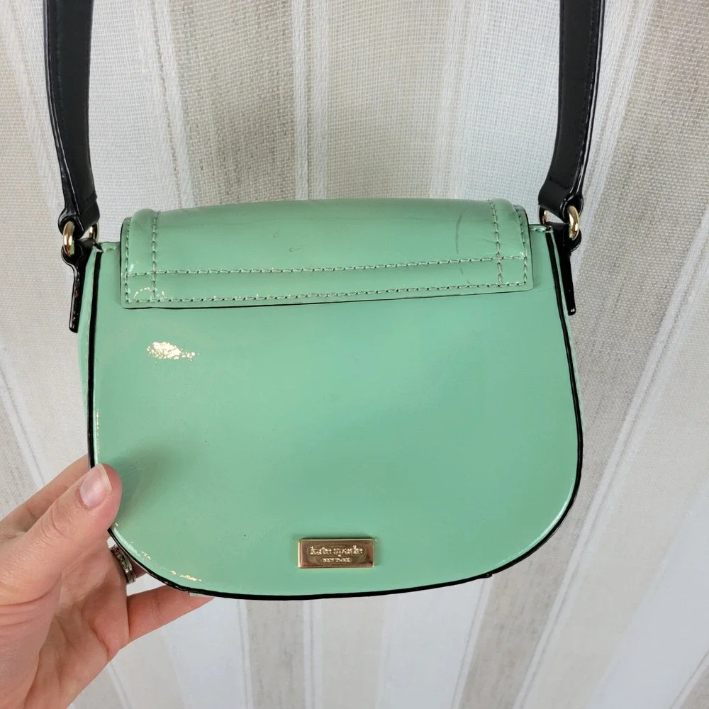 Kate Spade Jade Chelsea Park Crossbody‎ Bag Purse Mint Green Black Leather